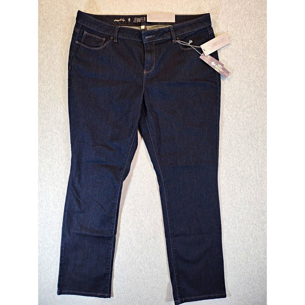 Jennifer Lopez Women's Straight Leg Dark Wash Mid Rise Relaxed Stretch Jeans 16